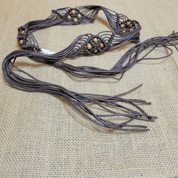 Macrame Woven Braided Belt Wide Brown products-barrons-  main image 2